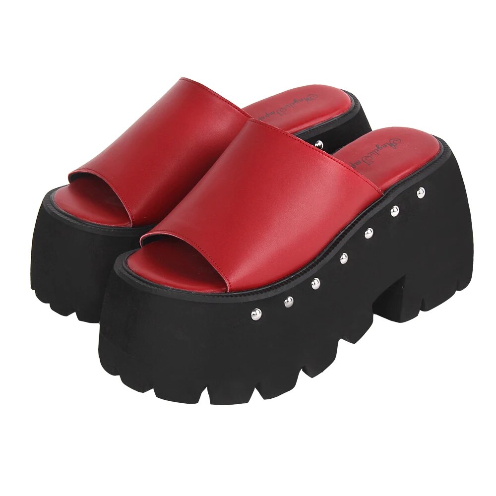 TAAFO Woman Sandals Genuine Leather Shoes Lady High Heels Pumps Platform Girl Dress Party Sandals Rivets