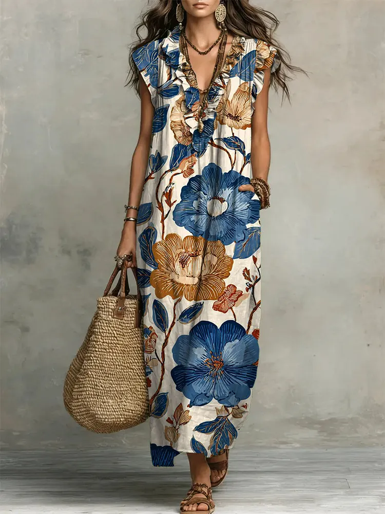 Women's Ruffled Floral Print Casual Dress