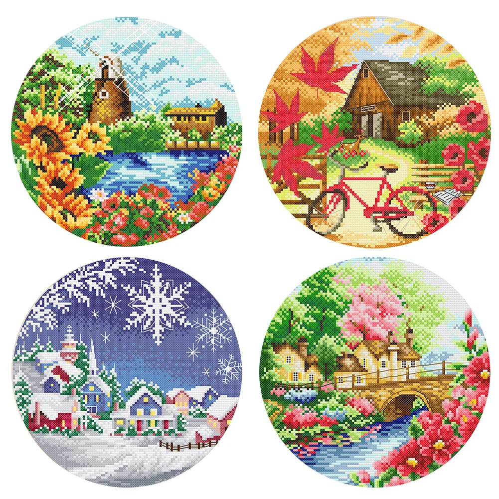 11ct Stamped Cross Stitch - Four Seasons Scenery(35*35cm)