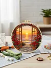29x29cm DIY Cotton Embroidery Kit with Embroidery Hoop Pre-Printed Pattern Needlework Handmade Landscape Hand Stitch Kit for Craft Lover Gift