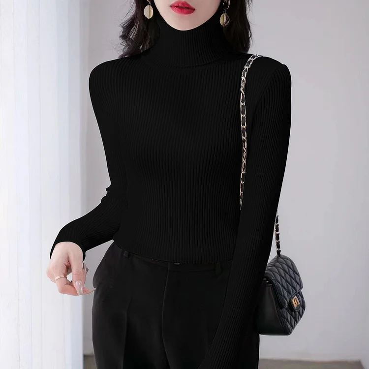 Solid Color Turtleneck Casual Long Sleeve Knitted Sweater