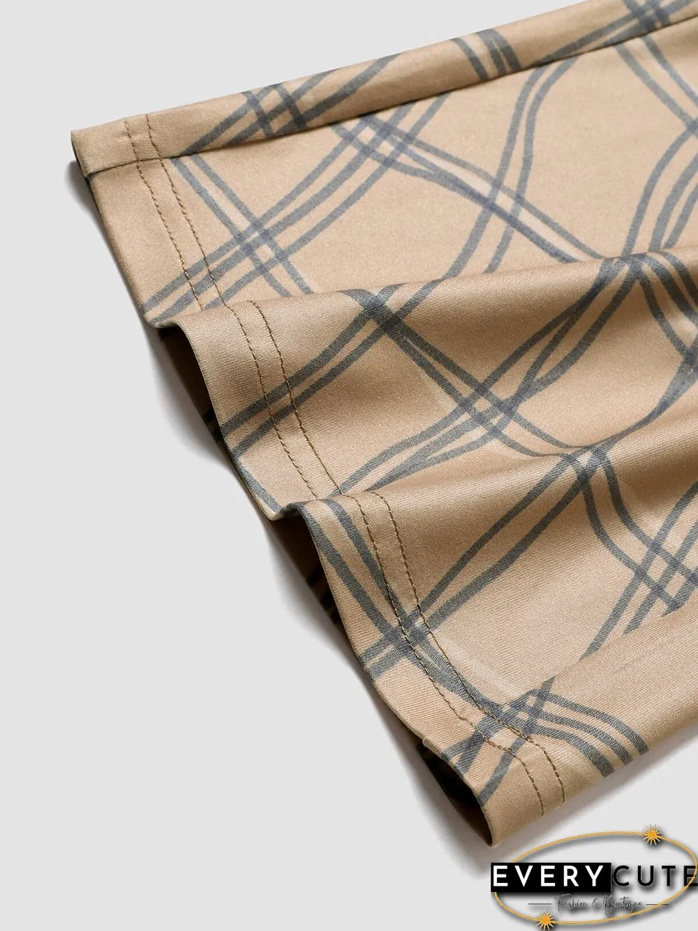 Check Print Tie Waist Hollow Bootcut Leg Pants