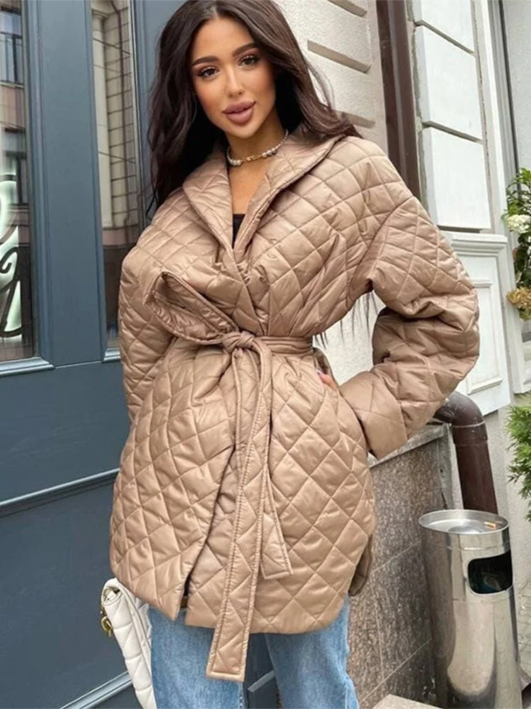 Colourp Women Thicken Slit Waist Lace-up Parkas Female Hooded Long Sleeve Solid Coat 2022 Winter Slim Casual Elegant Windproof Outwear