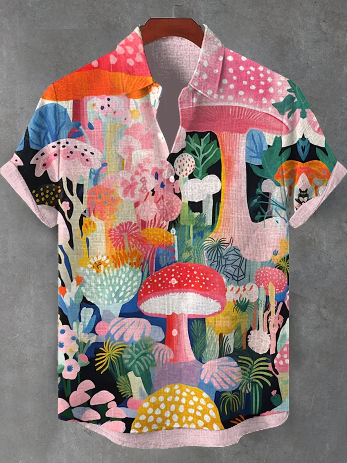 Men's Fantasy Mushroom Boho Flower Art Casual Shirt
