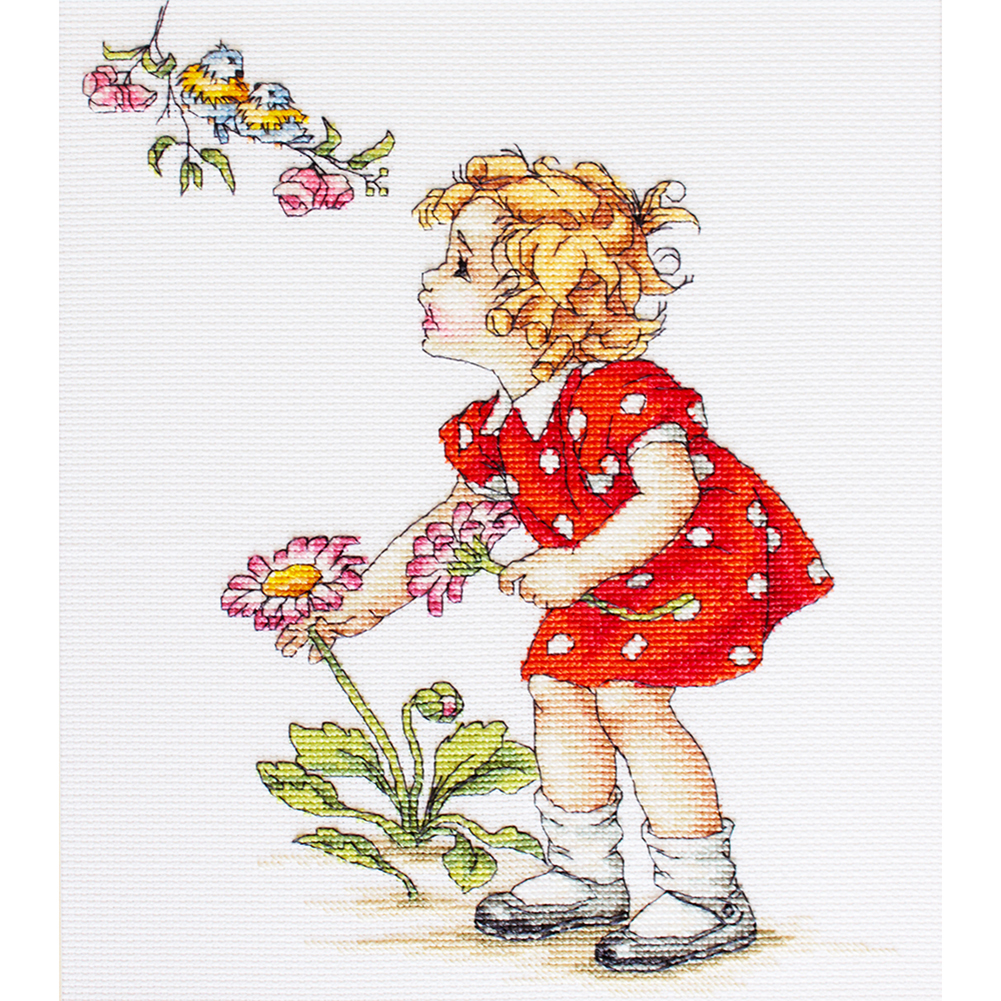 

Smiley Girl - 11CT Stamped Cross Stitch - 40*45CM, 501 Original