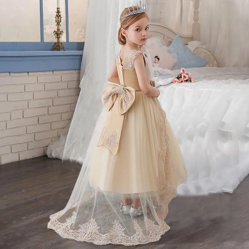 2021 Summer Teenager Bridesmaid Dress Kids Dresses For Girls Children Retro Lace Princess Dress Girl Party And Wedding Dress