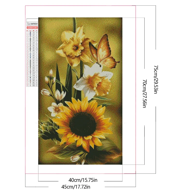 Sunflower Butterfly - Full Square(Partial AB Drill) - Diamond  Painting(45*75cm)