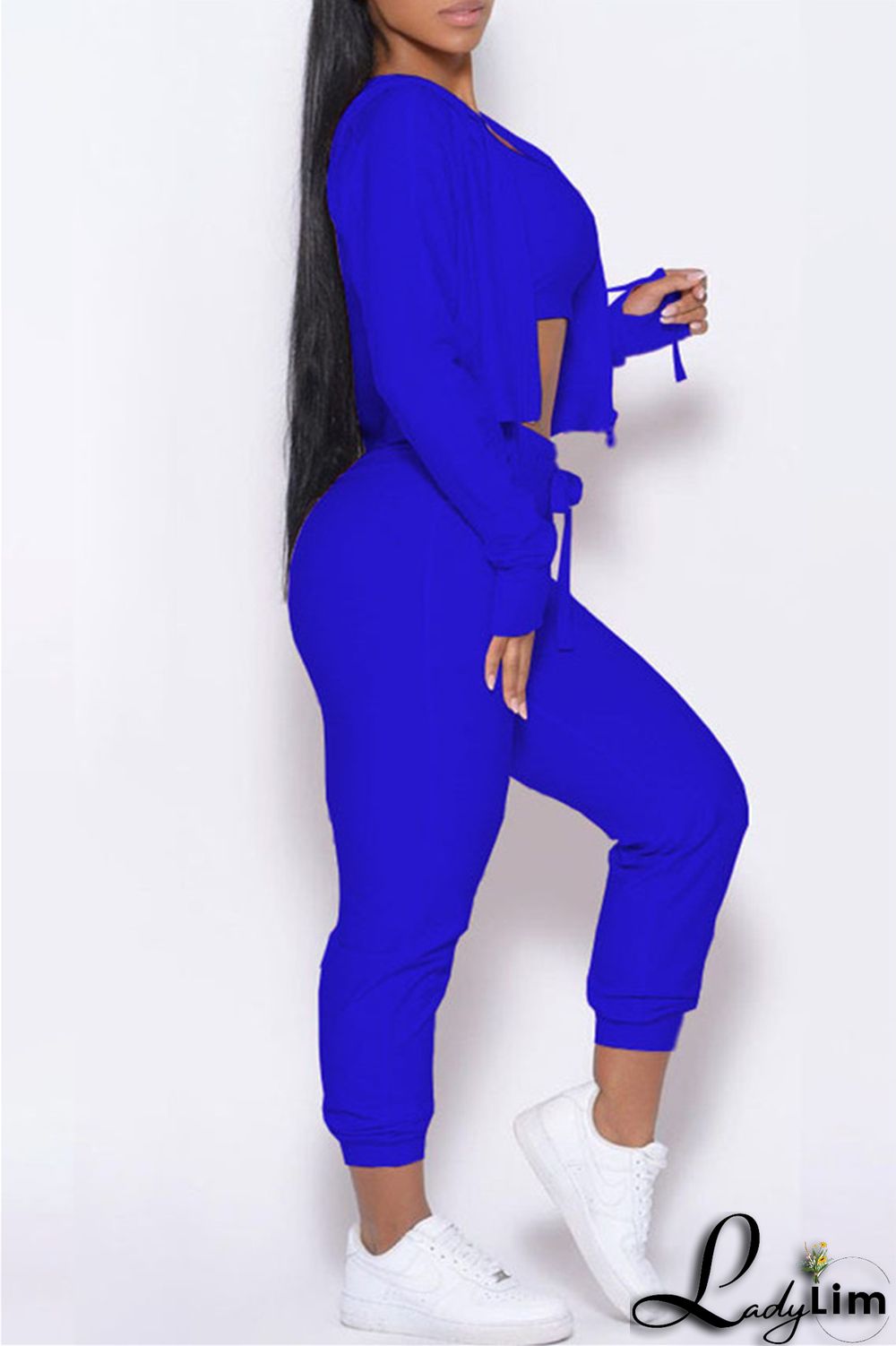 Pink Casual Sportswear Solid Cardigan Vests Pants Long Sleeve Three-piece Set