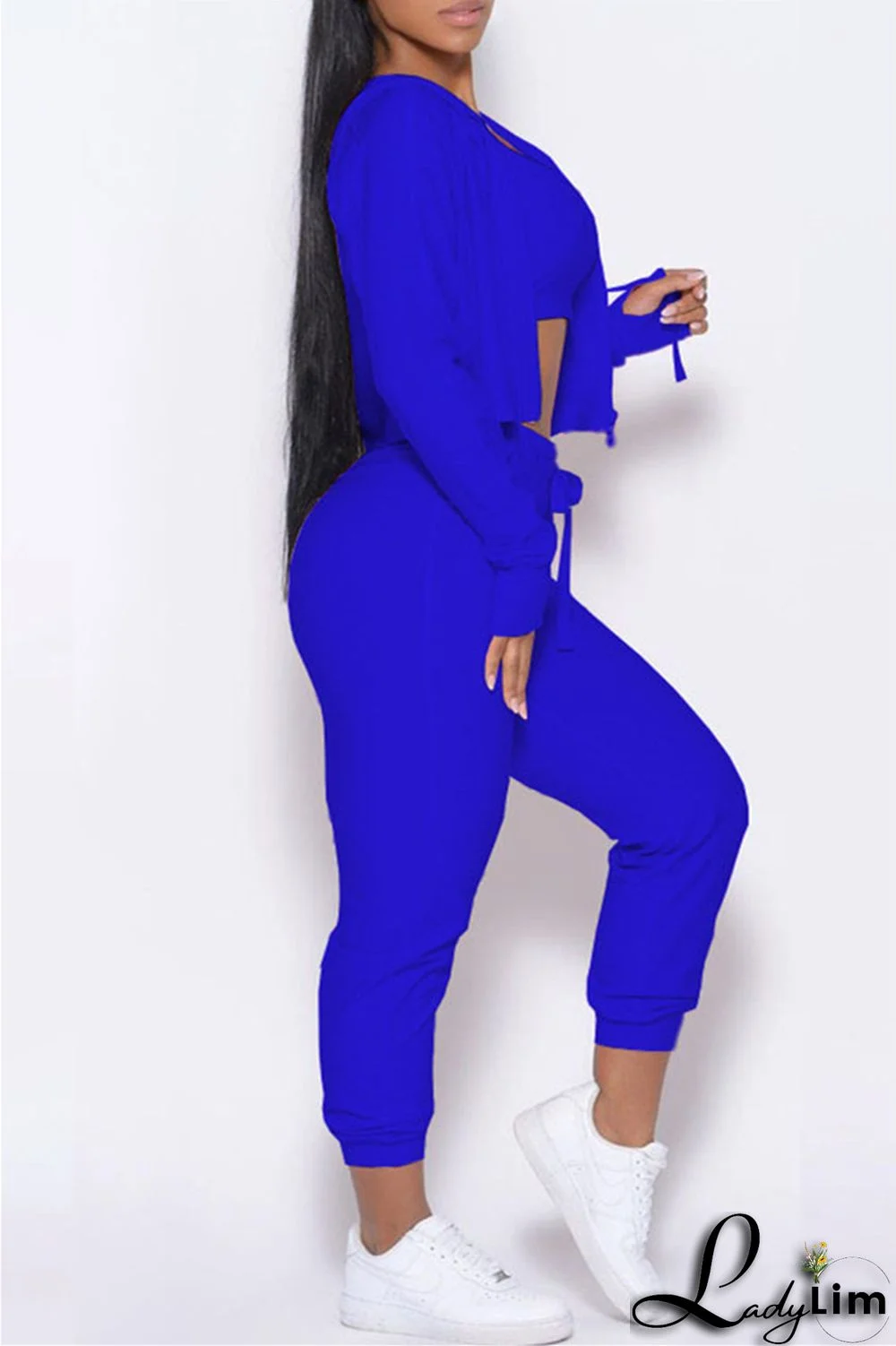 Pink Casual Sportswear Solid Cardigan Vests Pants Long Sleeve Three-piece Set