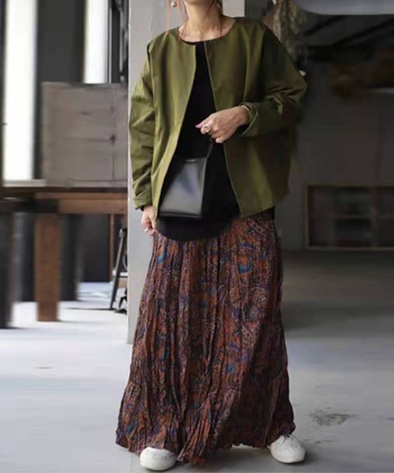 Vintage Print Pleated Skirt