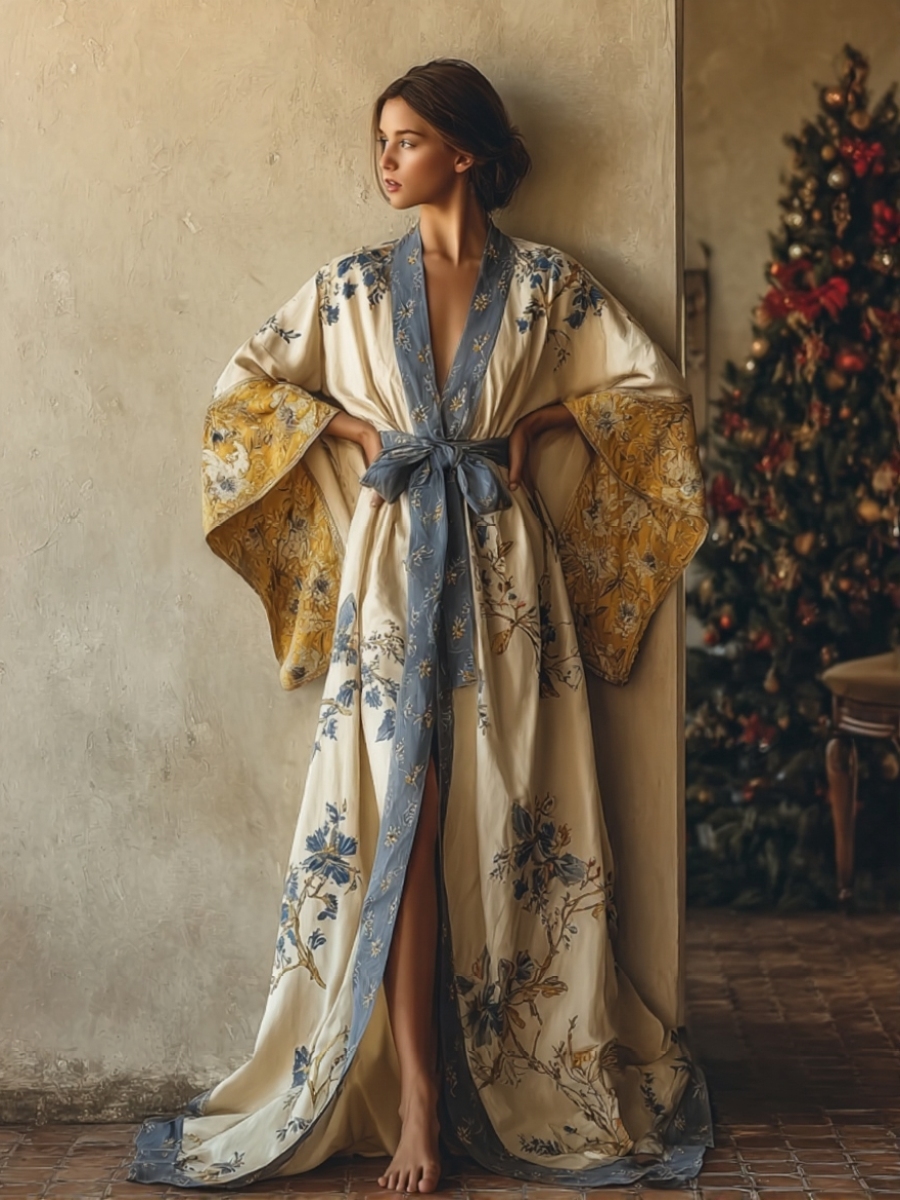 Elegant and comfortable cotton Christmas-themed robe (with belt)
