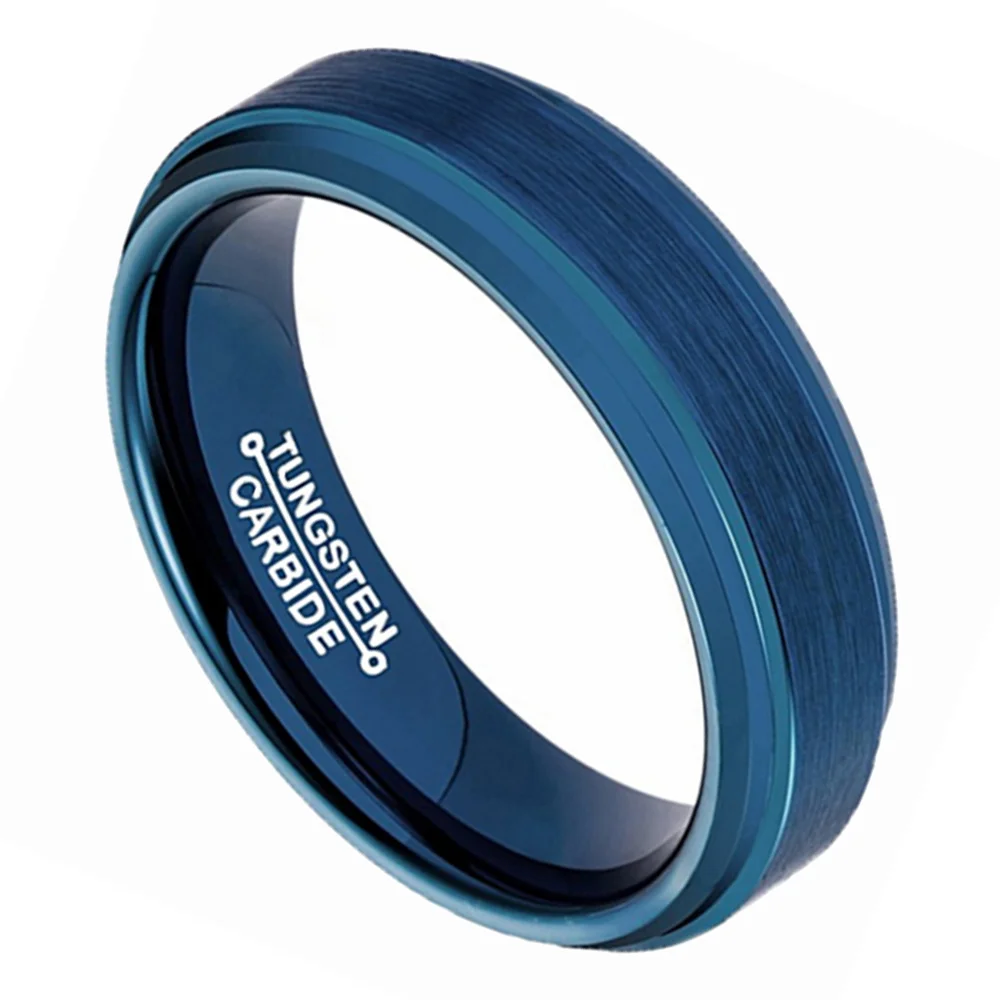 6MM 8MM Couples Tungsten Rings Blue Plated Step Edge Brushed Surface