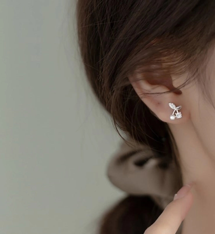 1 Pair 925 Sterling Silver Artificial Gemstones Fruit Ear Studs