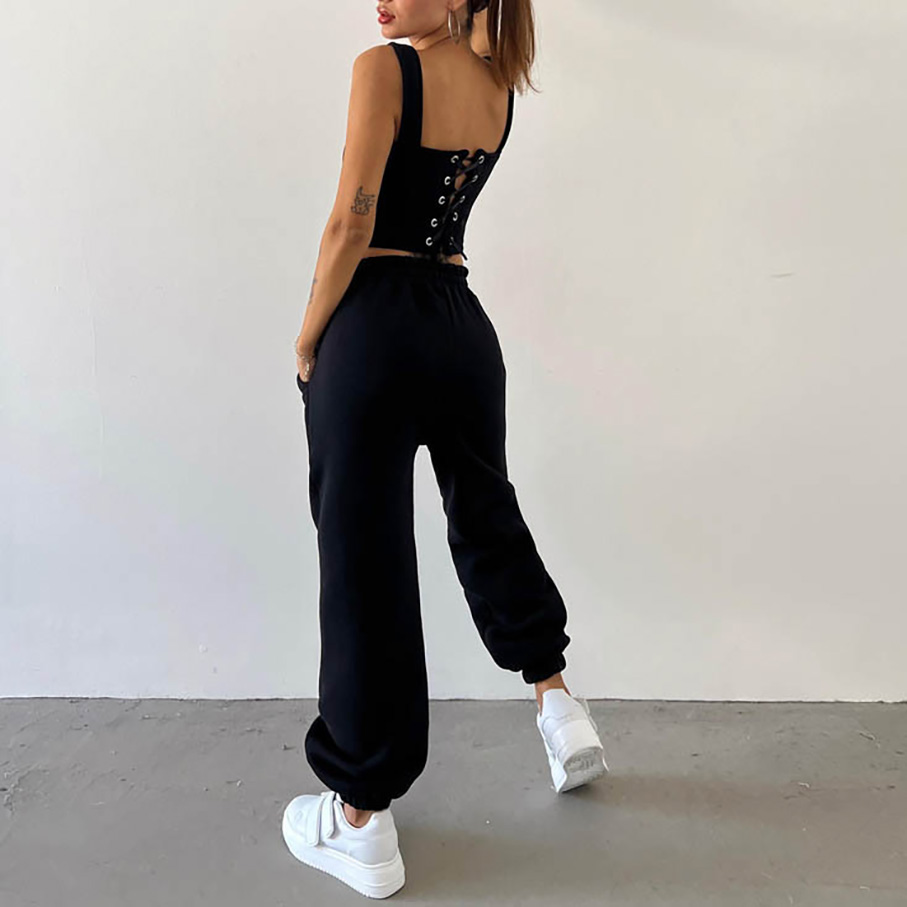 Drawstring Hooded Short Sweatshirt Drawstring Pants 3-Piece Set