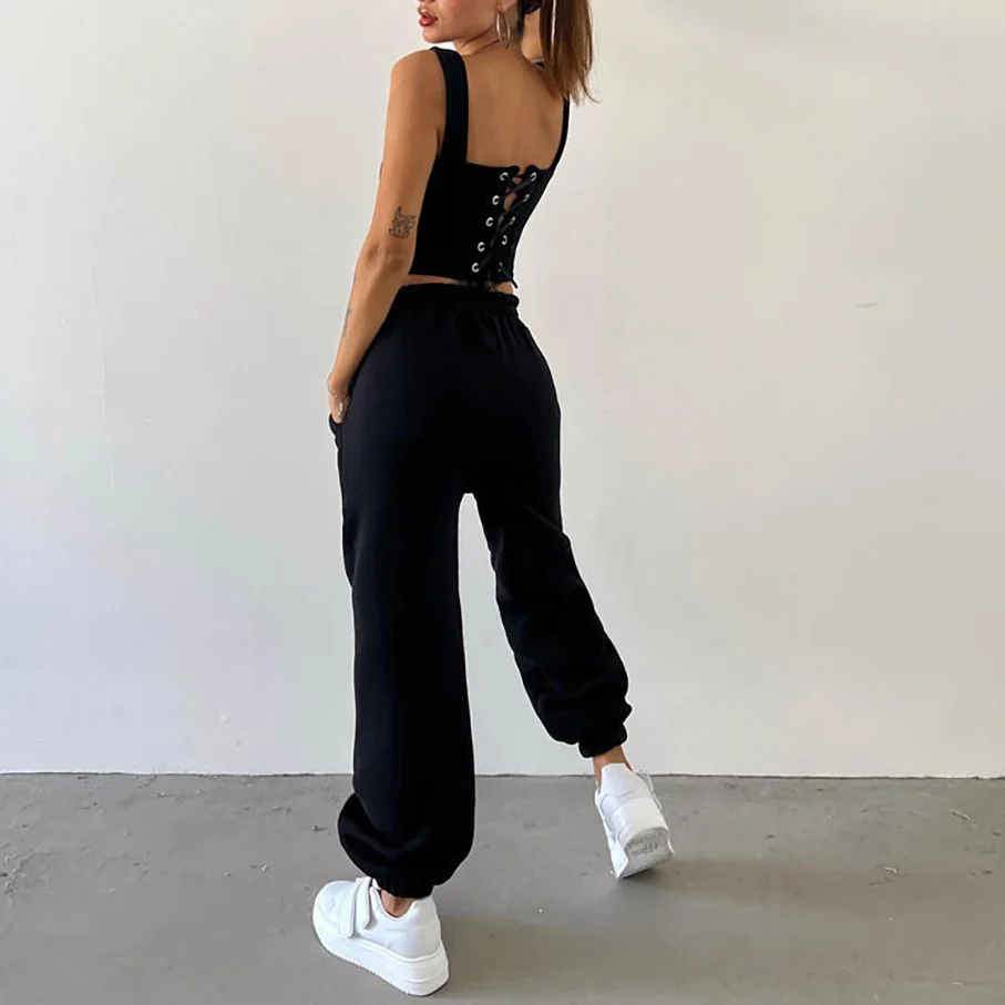 Drawstring Hooded Short Sweatshirt Drawstring Pants 3-Piece Set