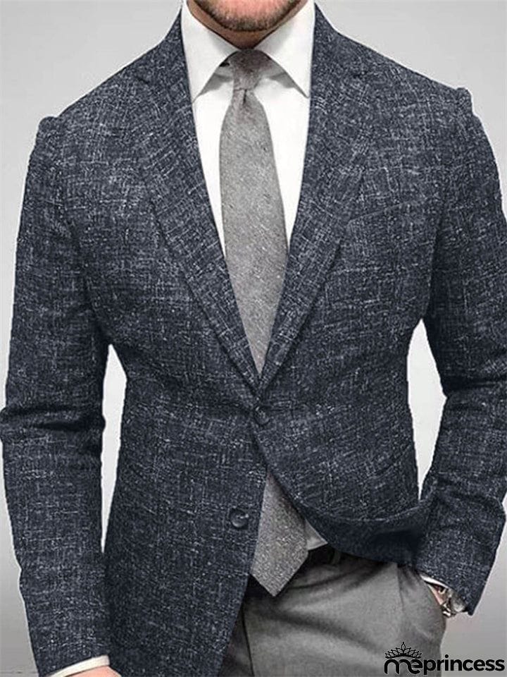 Men's British Style Plaid Lapel Long Sleeve Business Blazer