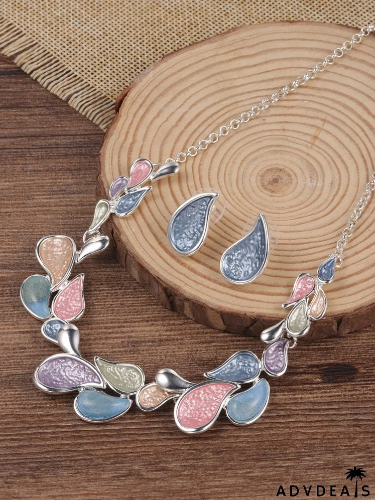 3pcs Color Block Leaf Decor Jewelry Set