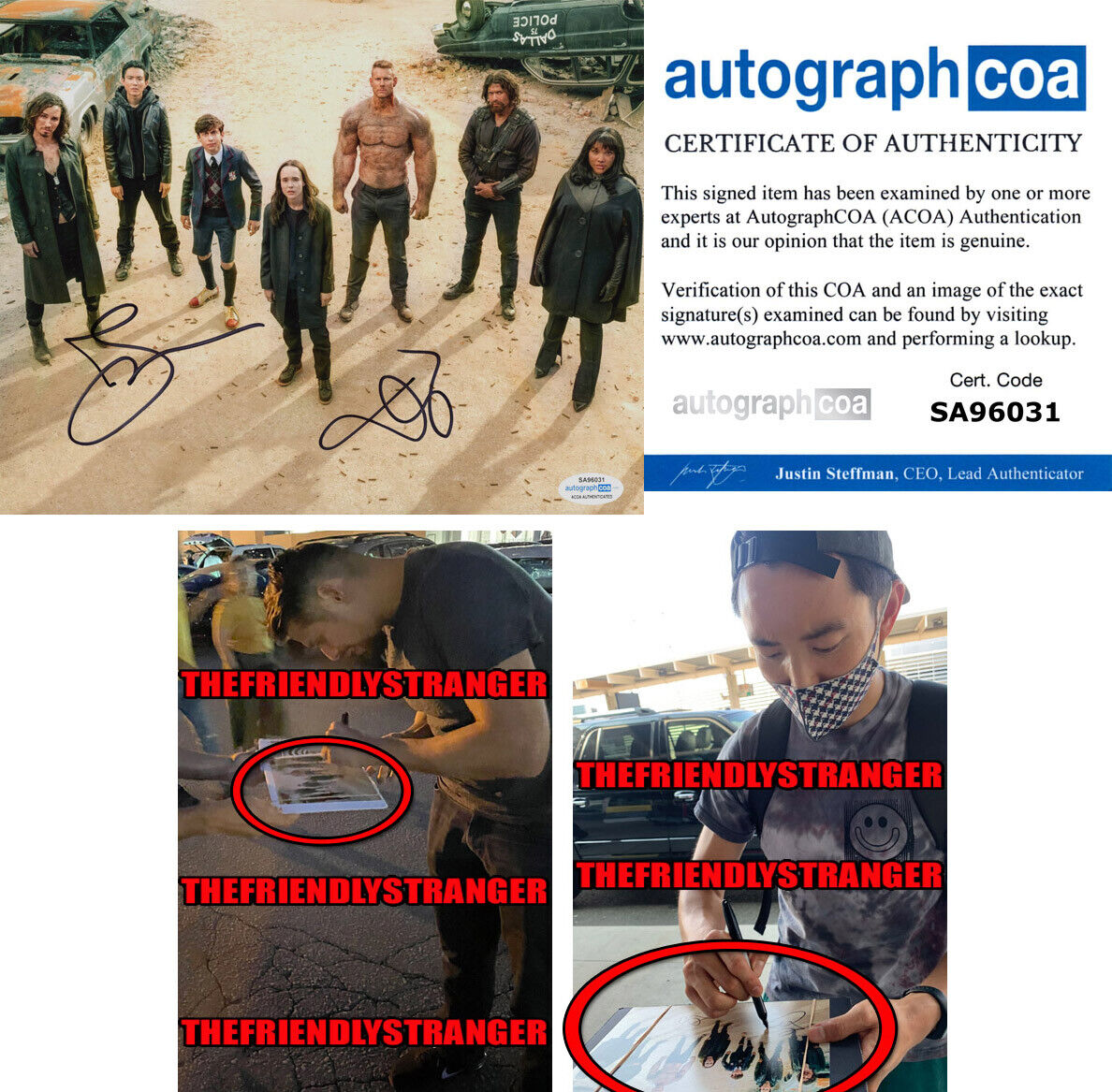 DAVID CASTANEDA & JUSTIN MIN signed UMBRELLA ACADEMY 8X10 Photo Poster painting EXT PROOF c ACOA