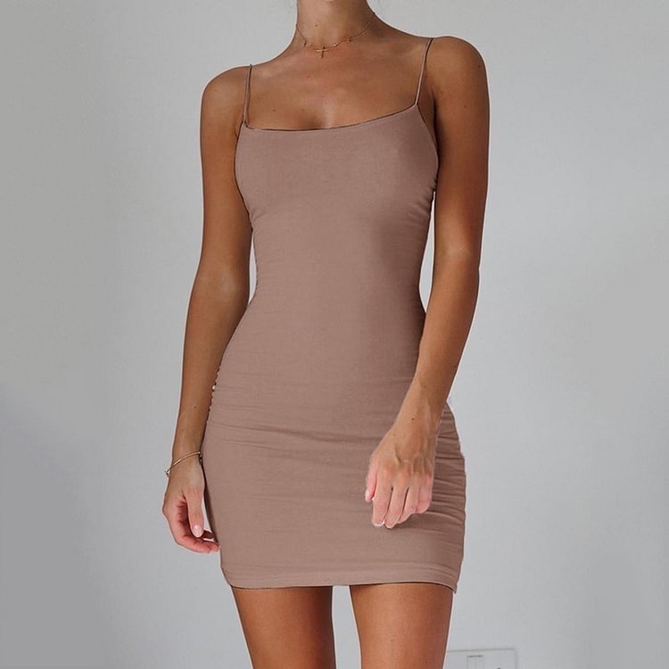 Women Dresses Sexy Sleeveless Bodycon Dress Solid Color Mini Slim Dress New Fashion Summer Beach Club Party Sling Dress - Life is Beautiful for You - SheChoic