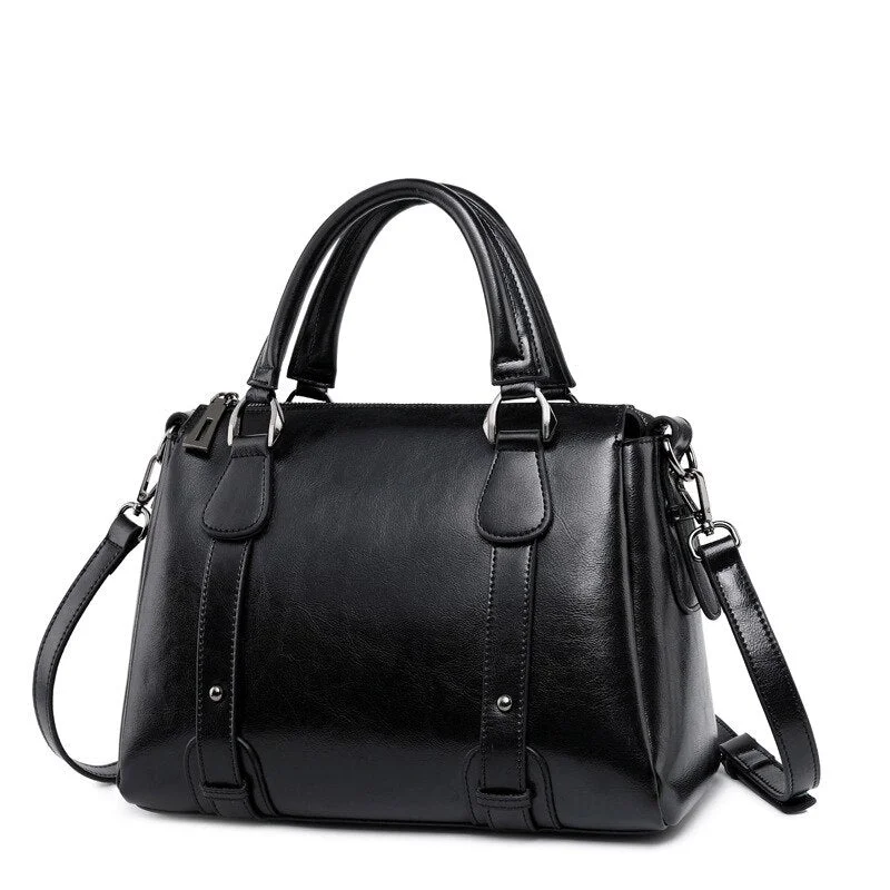 UYO Vintage Wax Oil Genuine Leather Briefcase Top-handle Luxury Shoulder Bags Designer Female Ladies Handbags Women Tote Bag