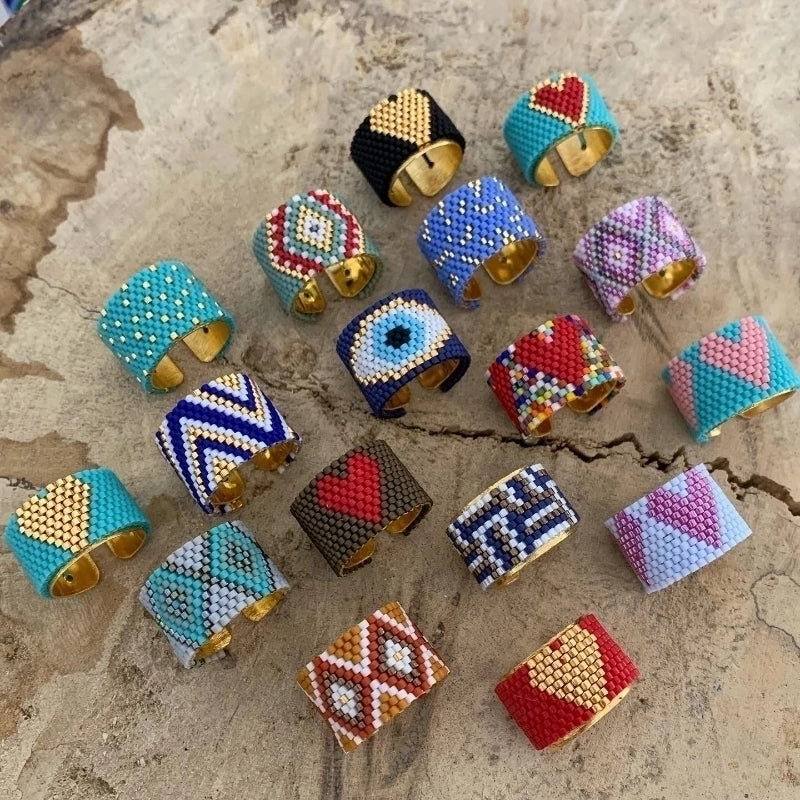 Ethnic Style Bohemian Heart Shape 304 Stainless Steel Stainless Steel Seed Bead Open Rings