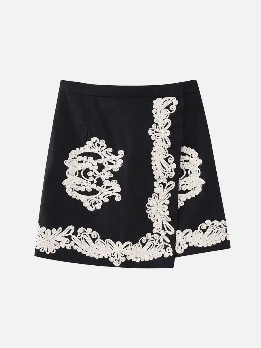 Belted Embroidered Skirt