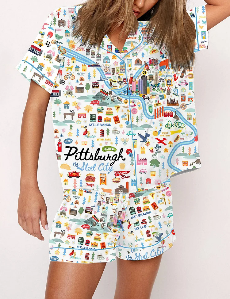 Women's Pittsburgh Map Steelers Art Print Pajama Set