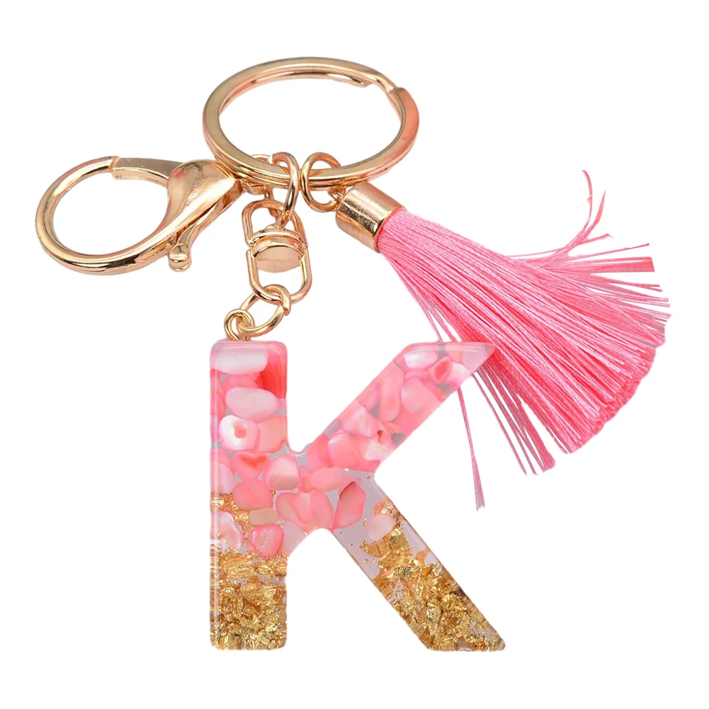 Resin Initial Key Ring with Tassel Alphabet Keyring for Car Keys Wallet Handbags