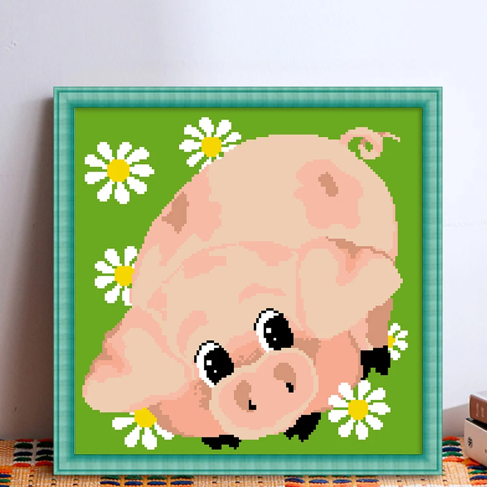 9CT Full Stamped Cross Stitch Bead Embroidery - Pig(Canvas|39*39CM)