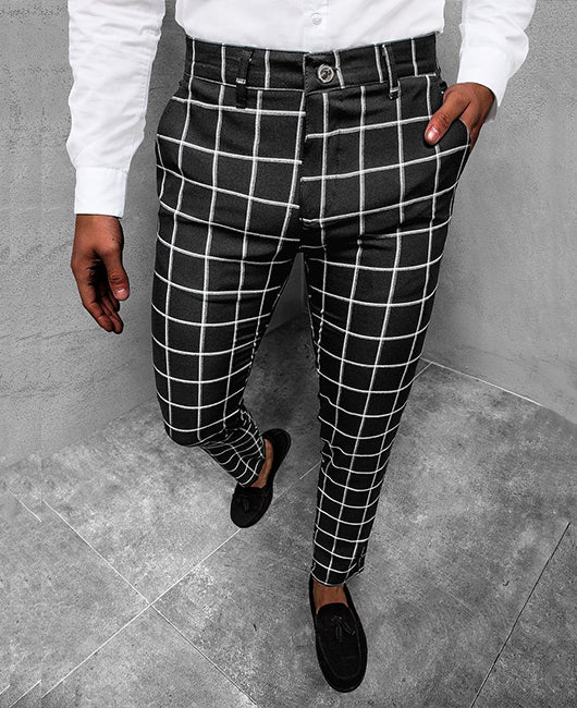 dark blue plaid pants