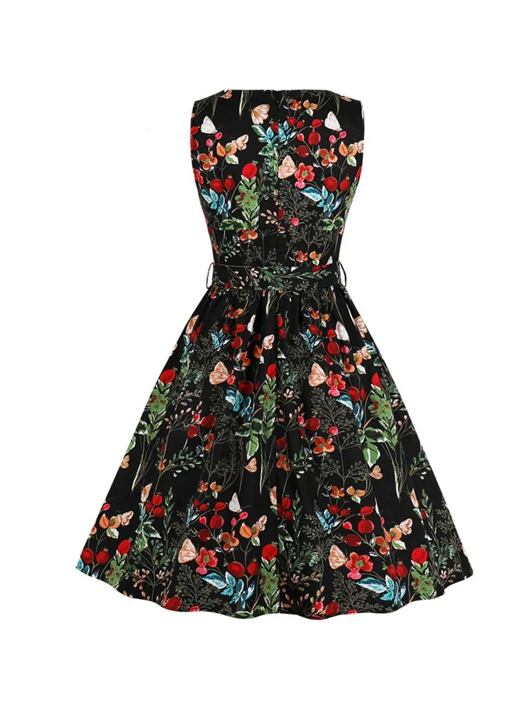 50s Rockabilly Dress Multicolor Floral Retro Style A-line Dress