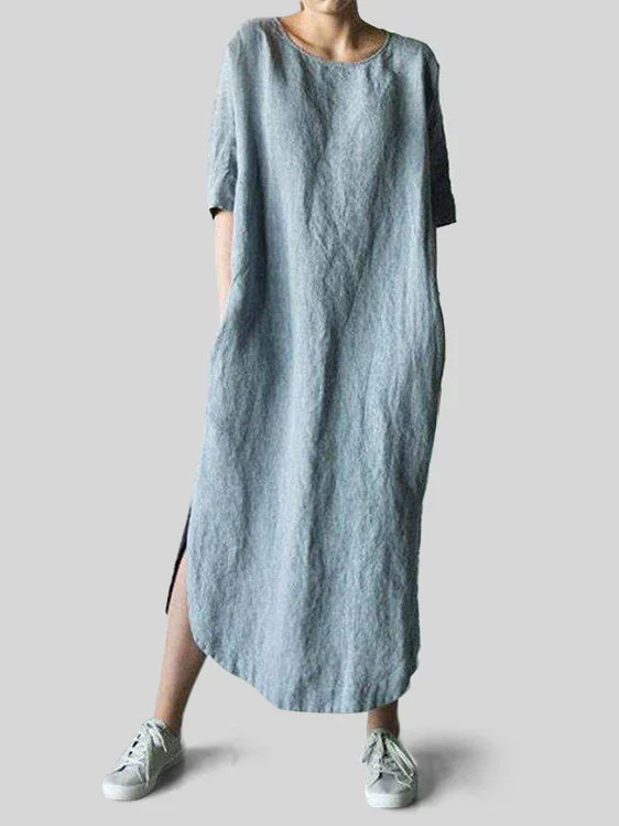 Solid Color Loose Cotton Linen Long Dress