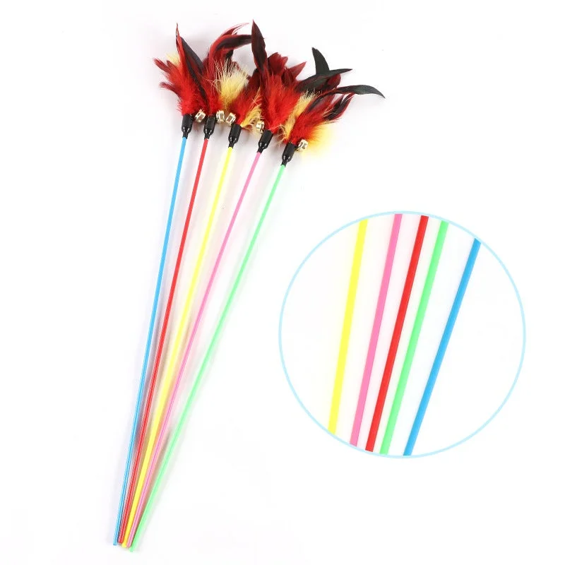 Funny Cat Stick With Colorful Feathers And Bells