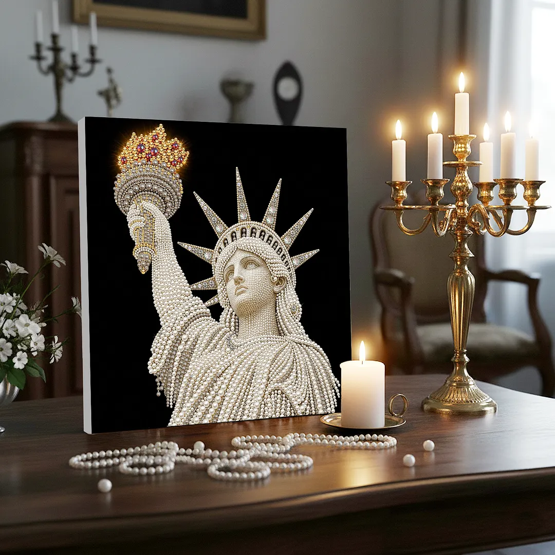 Statue of Liberty DIY Pearl Painting Art Kits with Frame 11.81x11.81In Pearl Gem Paintings Picture Arts Craft for Adults Beginners Home Wall Decor