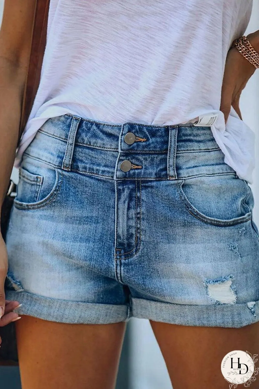 Denim Crimping High Waist Shorts