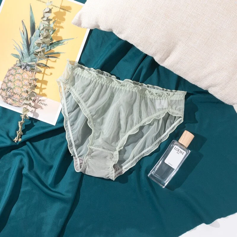 Women Sexy Panties Lace Underpants Low-Rise Panties Hollow Mesh Transparent Perspective Briefs Female Fashion Underwear Lingerie