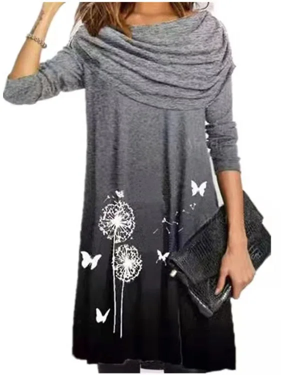 Women's Long Sleeve Scoop Neck Graphic Midi Dress