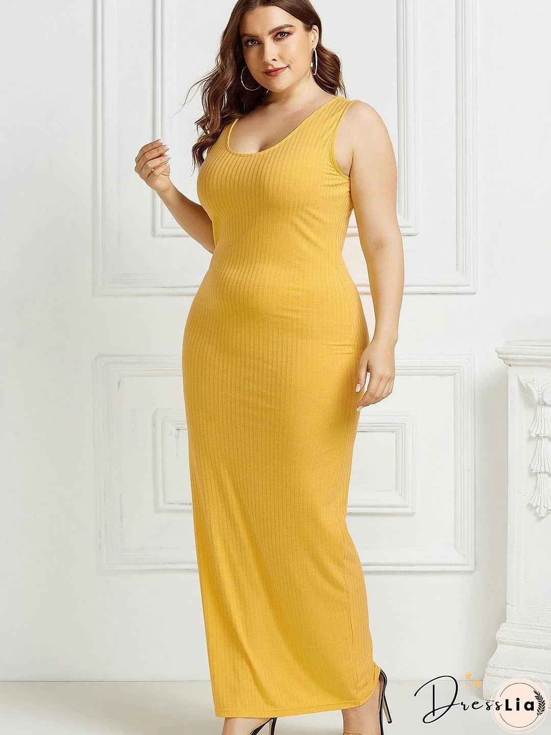 U-neck Solid Color Long Dresses