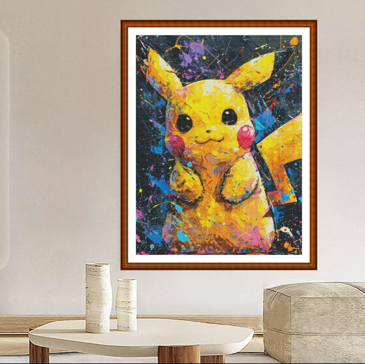 1set DIY Printed Cross Stitch Kit 【ZZ5458- Oil Painting Pikachu】printed (stamped) cross-stitch Painting Fairy Cross Stitch