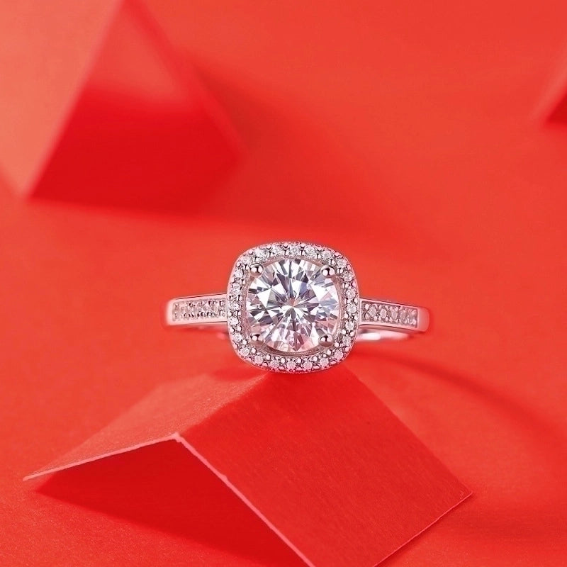 925 Sterling Silver Moissanite Square Open Ring