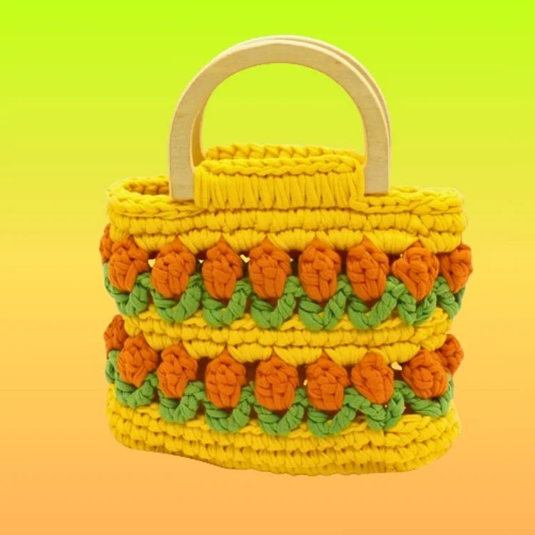 Lulusnow Handmade Orange Tulip Flower Crochet Hand Bag