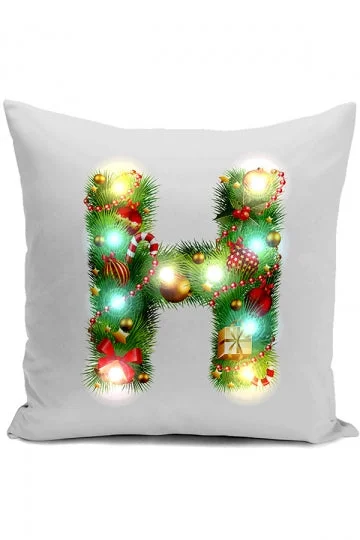 Christmas Home Decor Letter Print Led Light Throw Pillow Cover White-elleschic