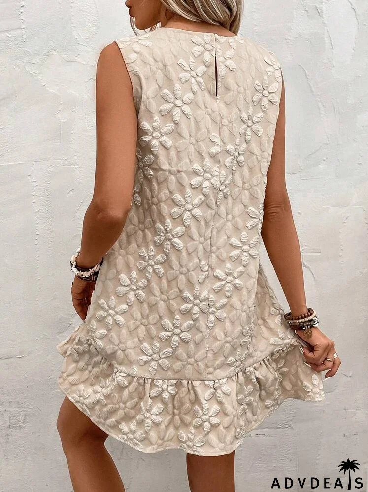 Jacquard Ruffle Hem Smock Dress