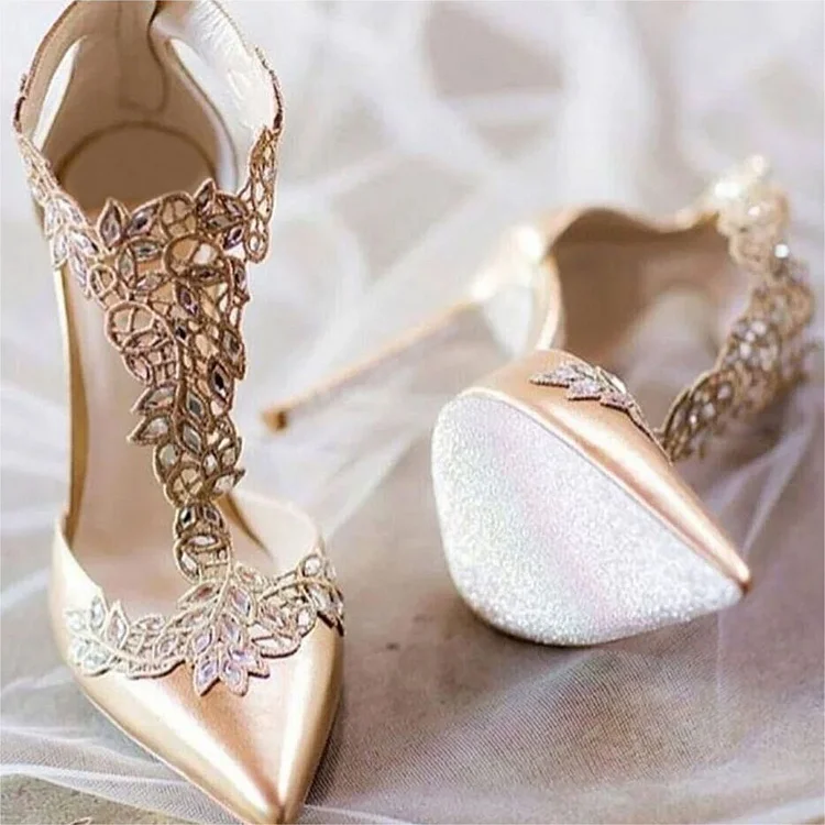 Custom Made Burnt-out T Strap Bridal Heels |FSJ Shoes