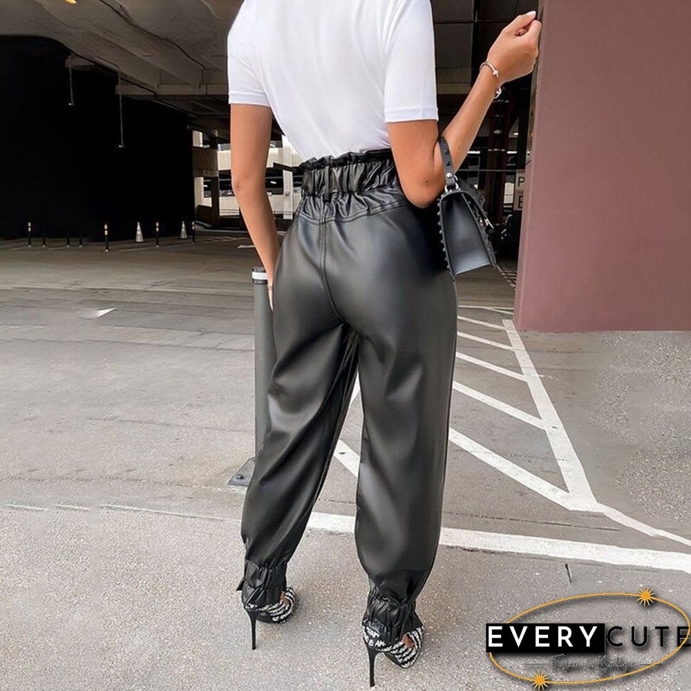 Ladies Chic High Waist PU Leather Pants Casual OL Pants