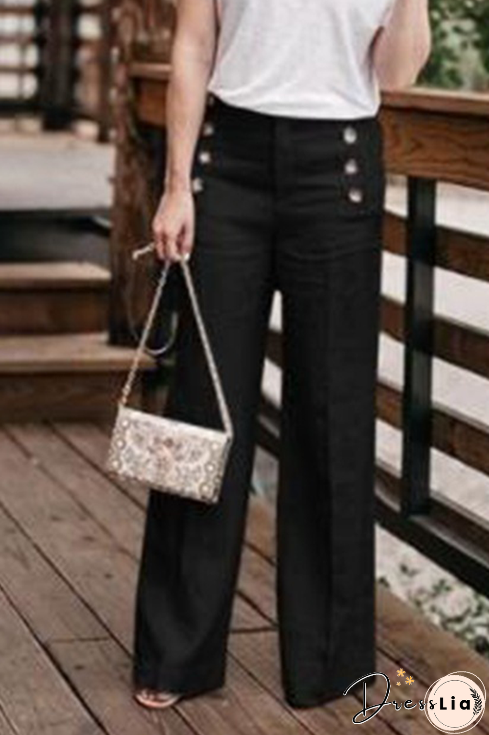 Casual Solid Buckle Straight High Waist Wide Leg Solid Color Bottoms