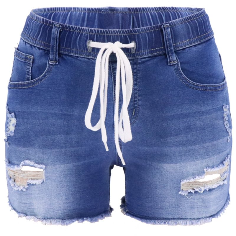 Elastic Rope High Waist Slim-fit Ripped Washed Women's Jeans