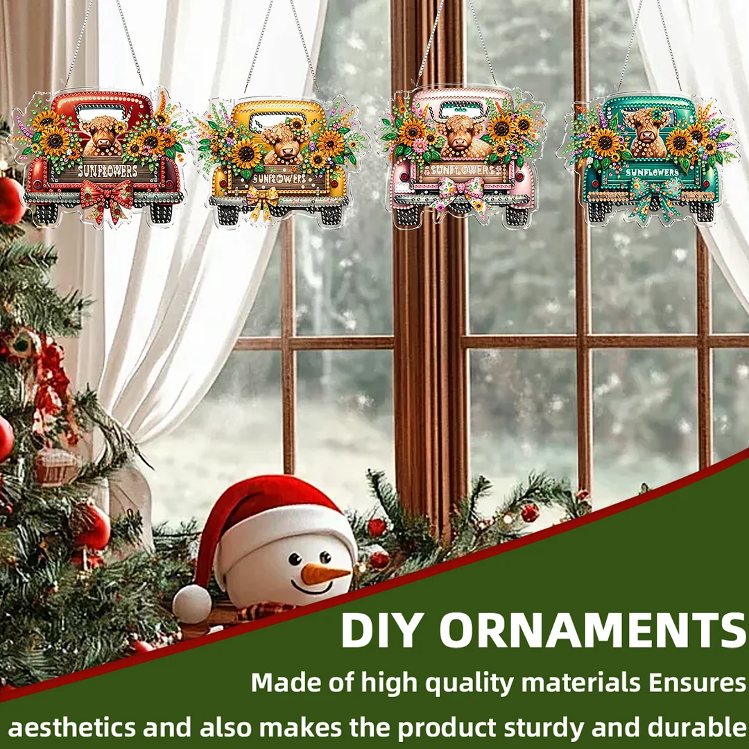 4Pcs Yak Cart 2D Flat DIY Special Shape Hanging Diamond Art Kits Wall Door Decor