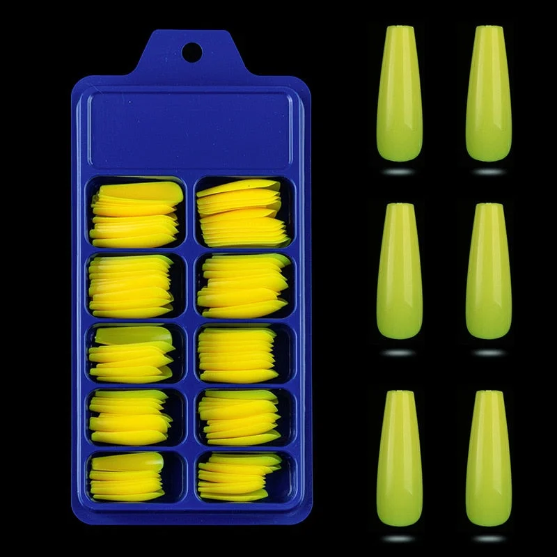 100 Pieces Long Press Fake Nails Full Acrylic Pressed Fake Nail Cover Reusable Full Coverage Nail Tips Manicure Tool CL05