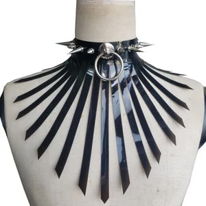 pornhint Pornhint PVC  Fringe Choker  Necklace Vinyl  Spike Collar Black PVC Tassel Necklace Statement  Boho Necklace